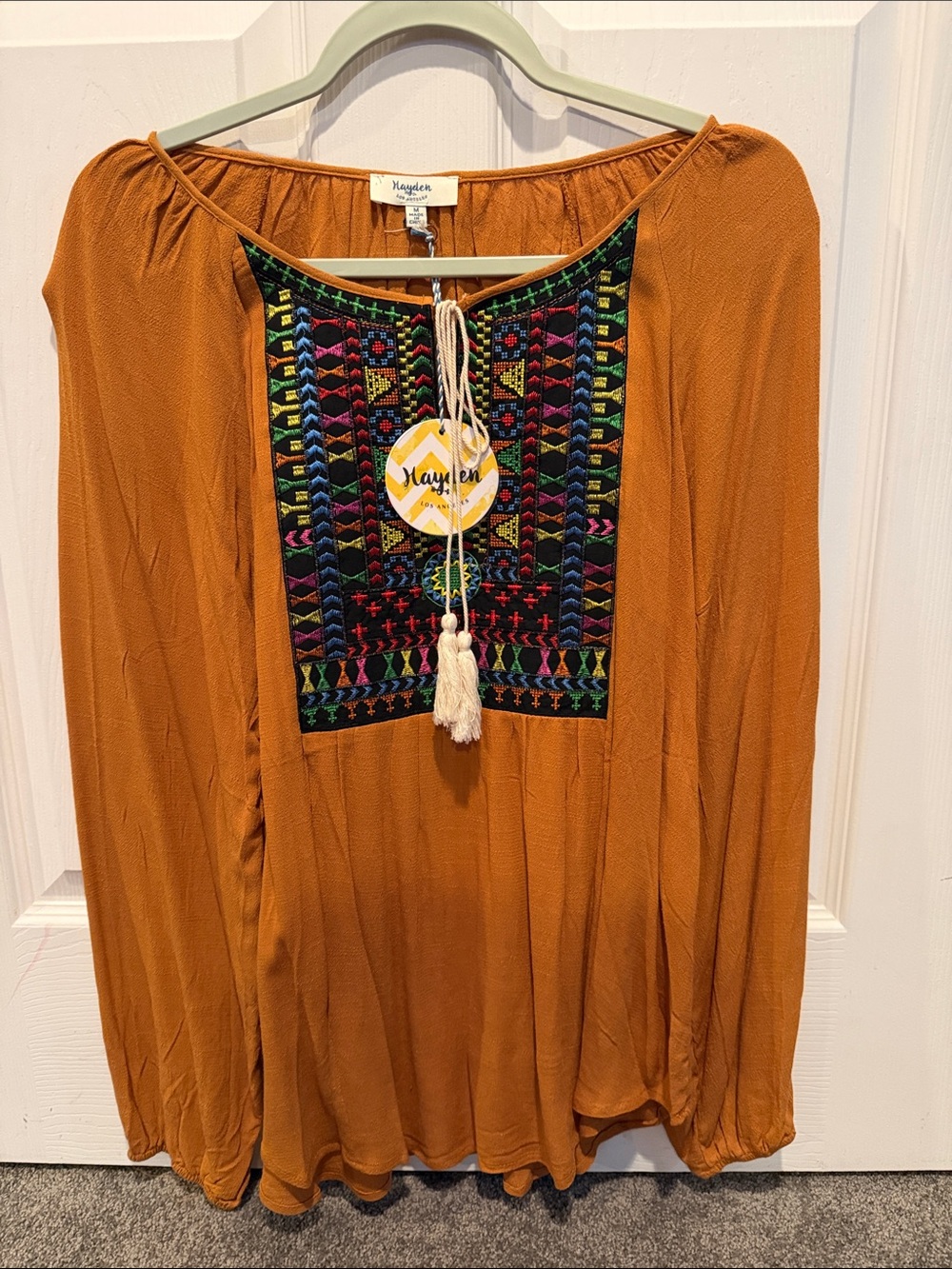 Hayden Mustard Orange Embroidered Peasant Tunic